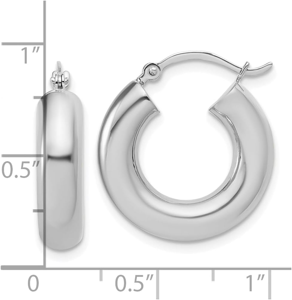 14k White Gold Polished 5mm x 20mm Tube Hoop Earrings - Image 4
