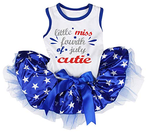 Petitebella Little Miss Fourth Of July Cutie Puppy Dog Dress (White/Blue Stars, Large) #TOP8