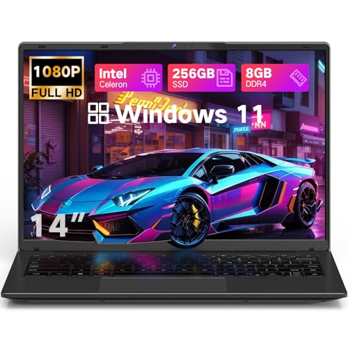 DERE 14 inch Laptop,Gaming PC Coumpter,8GB RAM 256GB SSD| 1920x1200 FHD+ IPS Display| N5805|Win11,HDMI & Wi-Fi|for Study, Office,Business,|Black Gray