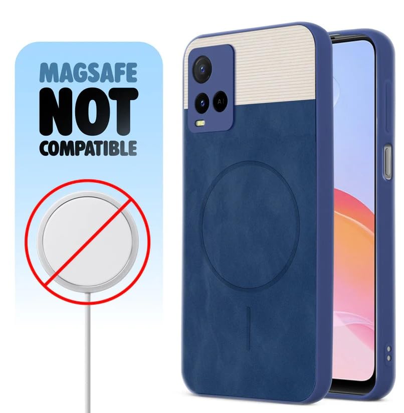 Image of Bintage CASE Mac Safe Design Hard Light Weight Back Case | Soft Border Camera Protect | Dual PU Leather Finish Back Cover Compatible for Vivo Y21e / Vivo Y21A - White & Blue