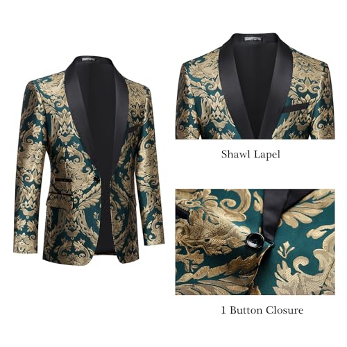 UNINUKOO Men's Suit 2 Piece Floral Paisley Regular Fit Tuxedo Suits for Men Dinner Party Jacket Pants Set2