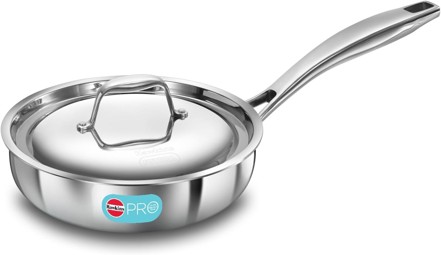 Pro 18 cm Frying Pan, Triply Stainless Steel Fry Pan with Stainless Steel Handle and Stainless Steel Lid, Silver (PSF18S)