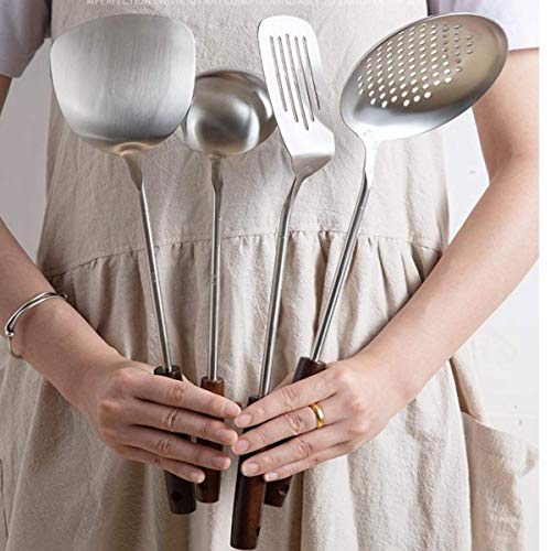 Image of Stainless Steel Slotted Turner Spatula, Professional Food Turner Flipper With Heat Resistant Wooden Handle (H-Ladle+Plainspatula+Slottedspatula+Skimmer), 36 Centimeters
