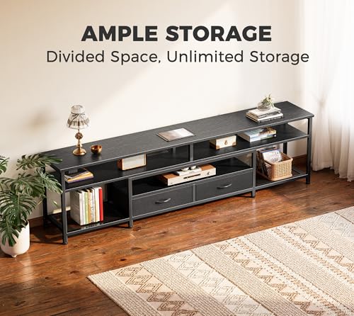 Huuger TV Stand for 75 80 Inch TV, Entertainment Center with Power Outlets and LED Lights, 70.9 Inch TV Console for Living Room, Media Console with Drawers and Shelves, Black, 8780BC