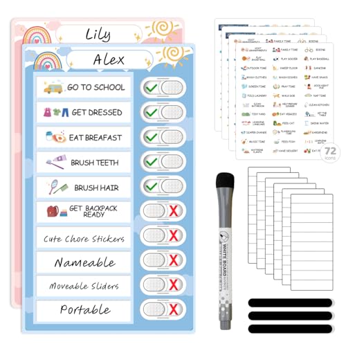 Image of 2 in 1 Namable Chore Chart for Kids, Dry Erase Morning /Bedtime Routine Chart for Kid for Refrigerator, Magnetic Visual Schedule for Kid Toddlers to Do List Checklist for Kids