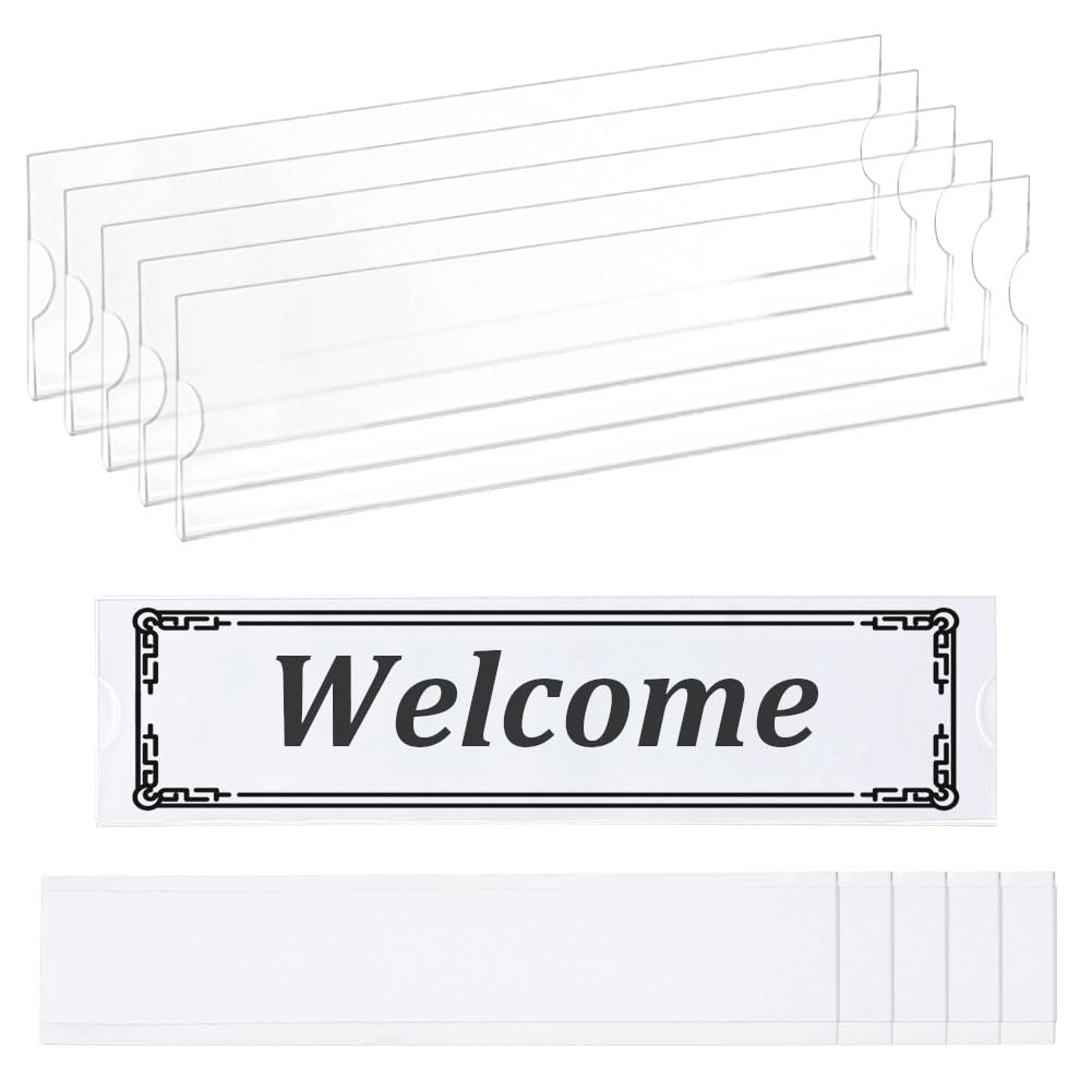 NBEADS 5 Sets Acrylic Wall Name Plate, Clear Office Door Mount Name Plate Holder with Adhesive Tapes Acrylic Door Name Plates for Office Home Store Restaurant, 20.2x5cm