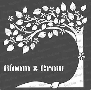 Stencil - Bloom and Grow | Reusable Painting Template for Art and Craft, Mixed Media, Wall Painting, Home Decor, DIY Albums, Card Making and Fabric Painting, 12