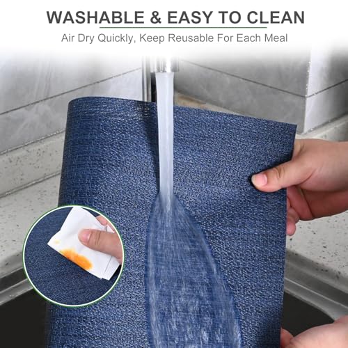 Tapis de table vinyle bleu marine lot de 6 durable lavable protège table bois - 4