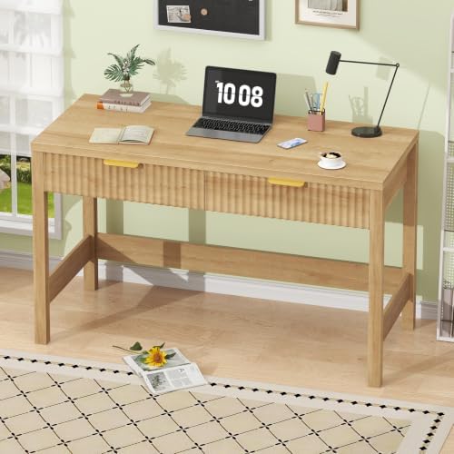 47 Inch Small Fluted Computer Desk with 2 Drawers for Bedroom, Home Office - 3