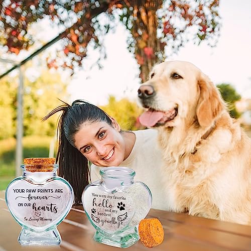 2 Stück Haustier-Erinnerungsflasche für Haare, Asche & Zähne - Glasfläschchen zur Aufbewahrung - Trostgeschenk bei Haustierverlust (Weiß, 1 STK Paw Prints+1 STK Hardest Goodby, Herz)