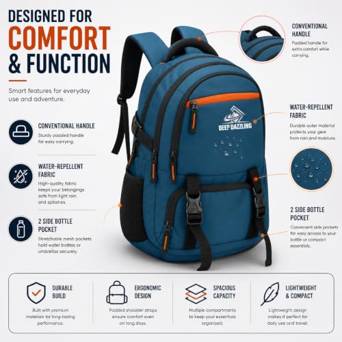 Image of Large 40L Laptop Backpack For Men & Women With Bottle Pocket | Padded Shoulder Straps, Multi Compartments | Travel & College Bag | Water-Repellent,
