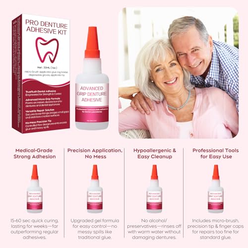 Dental Lab Instant Bonding Dental Glue for Dentures & Lab Tools - Fast-Setting in 15-60 Sec | Crack Repair & Gap Filling | Long-Lasting Hold (Days to Weeks) – 1oz Detail
