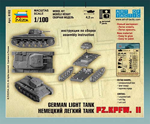Zvezda 1:100 WWII Deutscher Panzer II - Modellbausatz,Plastikbausatz, Bausatz zum Zusammenbauen, detaillierte Nachbildung, unlackiert ZVE-6102 – Bild 6