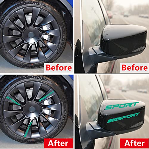Image of Pincuttee 14pcs Car Decal Stickers,Wheel Rim Decal Sticker,Sport Logo Reflective Stickers,Sport Emblem Car Rear Bumper Sticker,Rear Mirror Decals for All Vehicles(Green,14PCS)