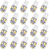 YITAMOTOR 20x T10 Wedge 5-SMD 5050 Warm White LED Light Bulbs W5W 2825 158 192 168 194 for Interior Reading Dome Map Cargo Trunk Door Doorstep Courtesy Instrument Panel License Plate Side Marker Light