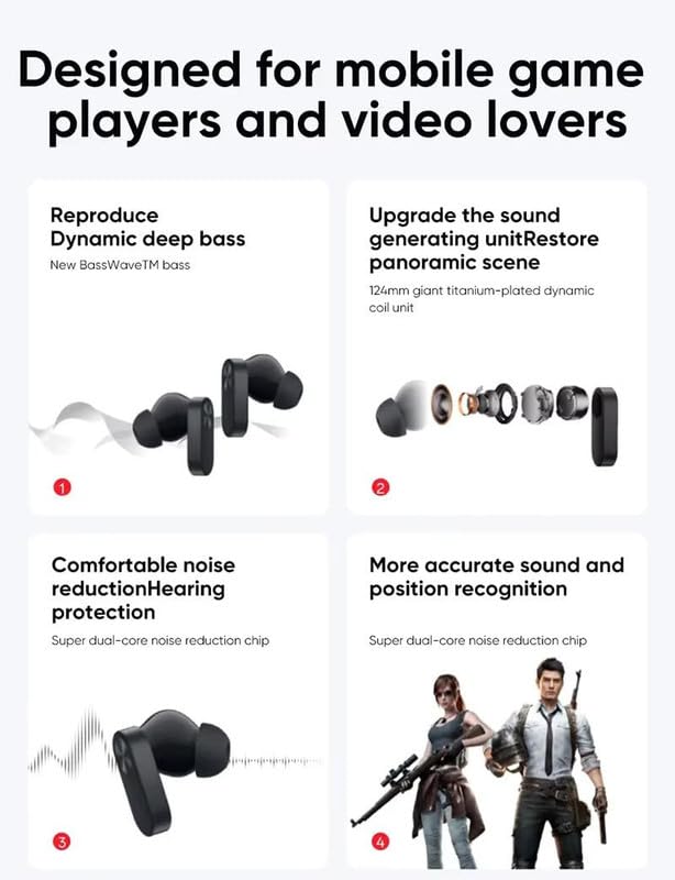 Image of Earbuds for Xiaomi Redmi 4 Earbuds Original Like True Wireless Bluetooth in-Ear Headphones Earphones TWS with Mic, Touch Controls, Deep Bass, Sports (38 Hours Case, OPBR6)