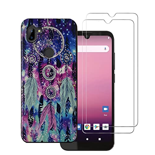 Tznzxm [2-Pack] For Orbic Fun Tempered Glass Screen Protector,Orbic Fun Phone Case,Dreamcatcher Painting Design Flexible Tpu Non-Slip Back Cover Rubber Slim Phone Case For Orbic Fun Assurancewireless #TOP28