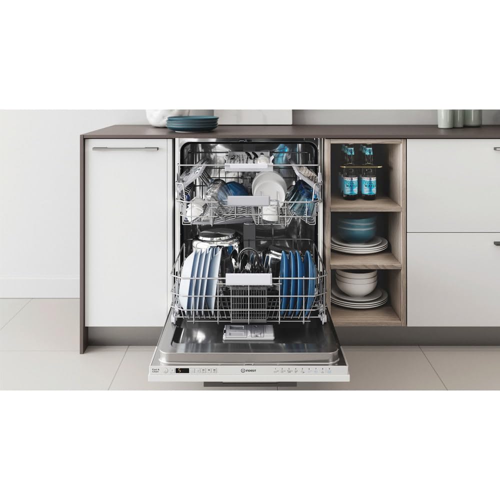 Indesit Lavastoviglie da 60 cm, 14 Coperti, Classe E, Scomparsa totale, Acciaio inossidabile, bianca