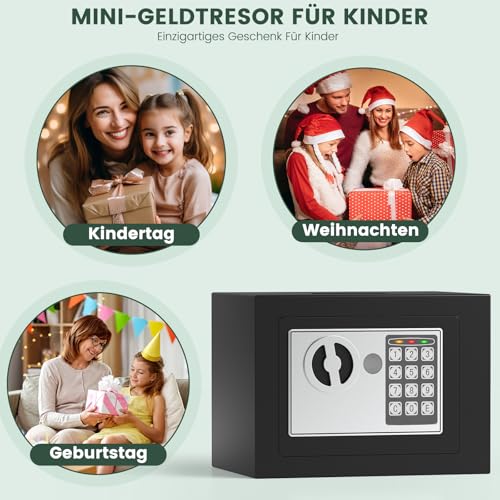Mini Safe Tresor für Zuhause, Digitaler Tresor mit Ersatzschlüssel, Abnehmbarem Regal und Alarmanlage, Wandtresor mit Zahlenschloss für Bargeld Wichtiger Dokumente