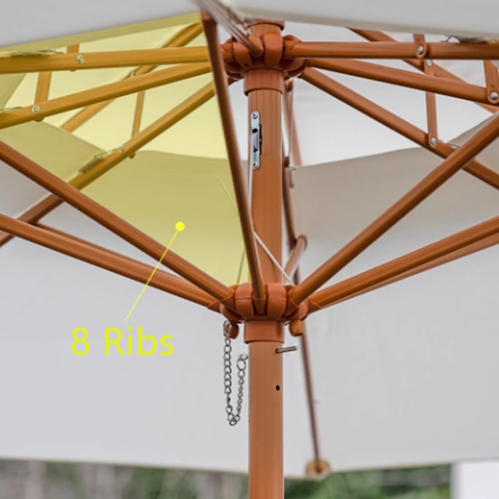 Ombrellone Da Esterno Impermeabile Ombrello Da Patio Doppio Tetto | 270cm Ombrellone Da Giardino Con Manovella In Legno Ombrellone Da Balcone Palo In Acciaio