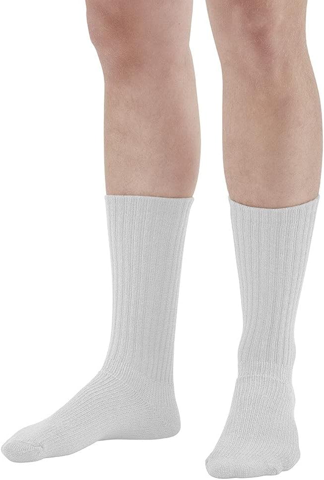 Ames WalkerAW Style 190 E-Z Walker Plus Diabetic 8-15 mmHg Mild Compression Crew Socks White Large