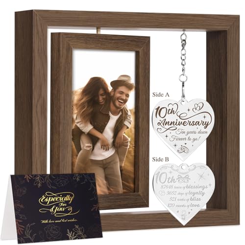10 Year Anniversary Picture Frame Gifts for Him Her Couple Men Women Husband Wife, 10th Anniversary Wedding Gifts, Anniversary Wood Tin Gift, Traditional Ten Year tenth Anniversary Personalized Gift