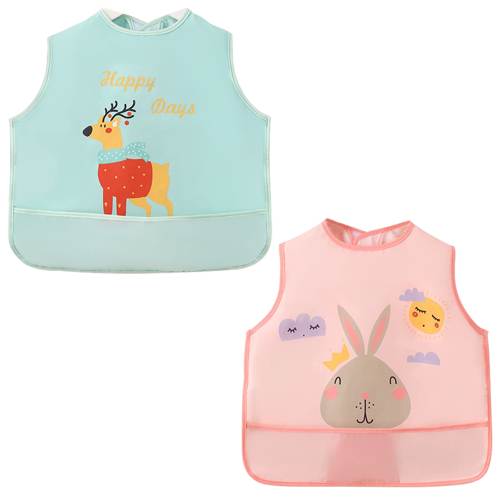 MalaxlxBaby Weaning Bib Infant Toddler Kids Waterproof Feeding Bibs Smock with Short Sleeves for 6 Months - 4 Years Girls Boys