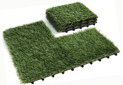 CABASAA 6 PCS Artificial Grass Turf Tile (1x1 ft, 1.5 in Pile Height), Grass Tiles - Soft Pet Turf Grass Mat, Artificial Grass Tiles Interlocking Self - Garden Flooring DÃ©cor