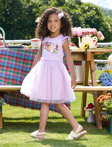 Image of Disney Princess Frozen Elsa Minnie Stitch Toddler Girl Tulle Tutu Dress Ruffle Sleeve Mesh Summer Birthday Party Clothes 2-9Y