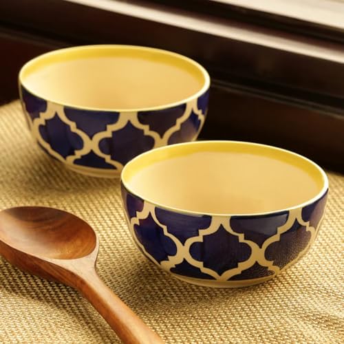 Image of Ceramic Bowl Set | 2-Piece Lightweight Crockery for Daily Use | Navy Blue Ramen & Snack Bowls (200ml Each) | Elegant Microwave & Dishwasher Safe | Perfect Christmas & New Year Gift