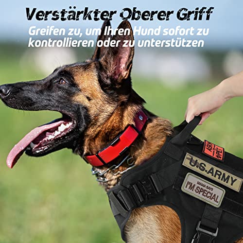 rabbitgoo Hundegeschirr Grosse Hunde mit Taktisches MOLLE und Metallschnallen ohne Zug, Verstellbare Sicherheitsgeschirr mit Griff, Atmungsakti Brustgeschirr, Gepolstert Hundeweste, M Schwarz