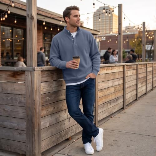Long Sleeve Henley T Shirts for Men Classic Button Casual Shirt Going Out - image 6