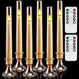 Homemory 6 Pcs Flameless Taper LED Candles with Remote and Timer, 3D Wick Flickering, Window Candles with 2 Light Modes, Battery Operated for Xmas Wedding Decor, 9.6 Inch, Gold