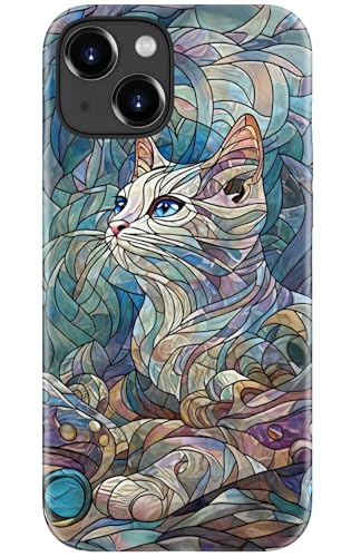 Image of Goodon for iPhone 14 Plus Case Cute - Wireless Charging Compatible - Dual-Layer Hard Shell + Silicone Cover - Protective Phone Case with Trendy Designs for Women - an Abstract Ragdoll Cat