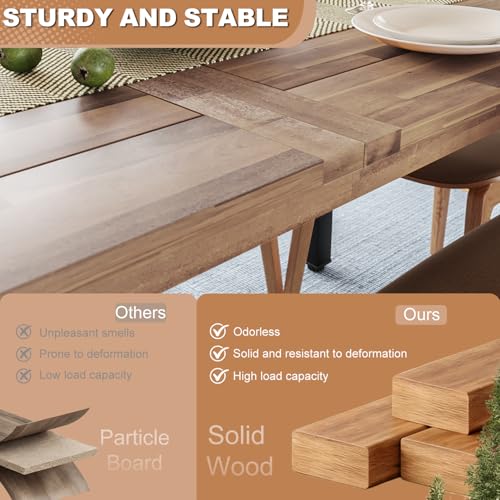 OFIKA Dining Table for 6-8 People, 70" Acacia Wood Rustic Rectangular Dinner Table with Metal Frame, Sandblast Finish, Natural Stained, Indoor Outdoor Kitchen Dining Room Table Large 70x33.2x30 inch - Image 6