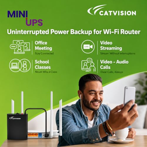 Image of Catvision Mini UPS for WiFi Router Broadband Modem | Support 12V-2A Routers | Backup Upto 8 Hrs (Lab Tested) | WiFi Router UPS Power Backup During Power Cuts | 1 Year Warranty