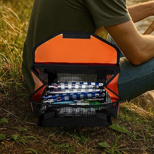 Sac de rangement portable en maille orange pour leurres - 7