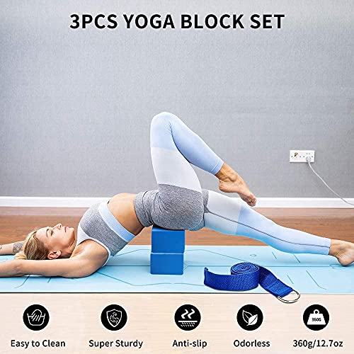 Image of Serveuttam Yoga Blocks (2 PC)-High-Density EVA Block to Support Improve Strength Aid Balance and Flexibility-Lightweight Odor Resistant and Moisture-Proof Yoga Belt (Blocks2pc + Belt Green)
