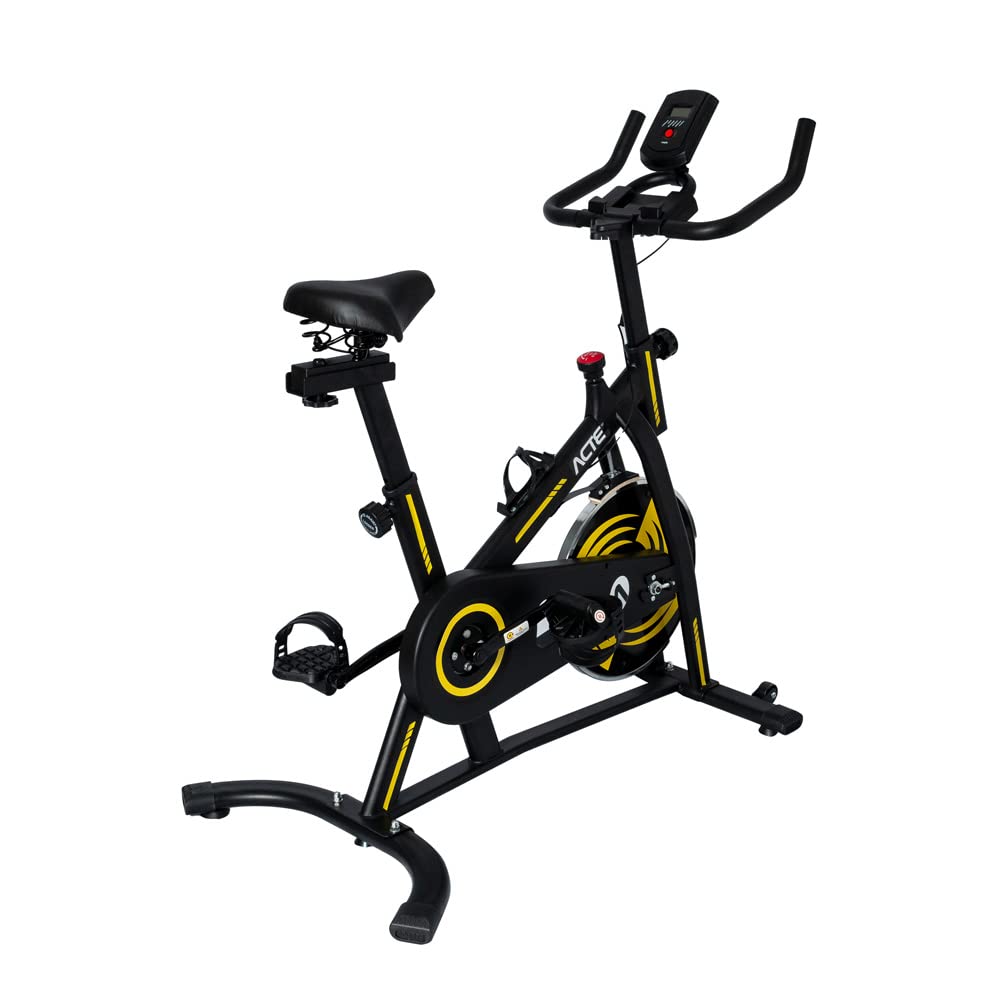 Acte, Bike Spinning Ergométrica 4.0 Aço Plástico e ABS Compacta para Uso Residencial Indoor E32, Preto e Amarelo