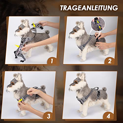 Eyein Hundegeschirr für Große Hunde, Anti Zug Brustgeschirr mit 2 Leinenclips und leicht zu bedienendem Griff, Verstellbare und reflektierende Gepolstert Geschirr für tägliches Training (Tarngrau, L)
