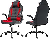 Vista 18 de Silla de oficina de piel sintética, silla de juegos de escritorio, respaldo alto, altura ajustable, silla de computadora con soporte lumbar trasero