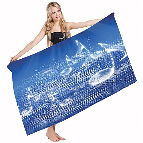 Mugod Bath Towel Beach Towel Music Magical Water with Musical Notes Blue Quick Drying Bath Towels Cotton Polyester for Home Bathroom Pool and Gym 32 X 64 Inches