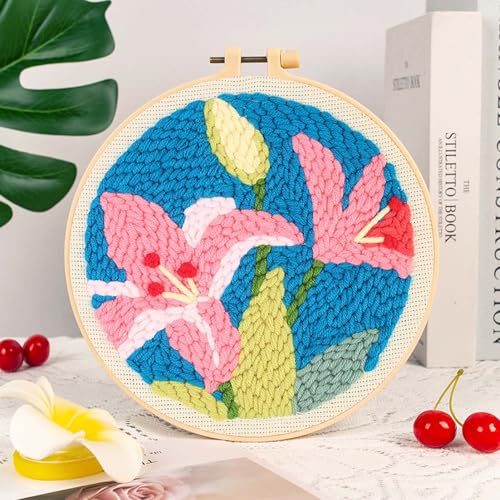 Kit de punch needle de 3 piezas Allazone con flores para bordado de adultos 7
