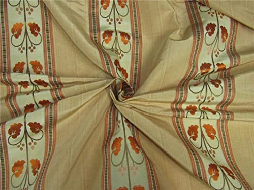 Taffetas de soie jacquard haut de gamme rayé doré orange brun pour haute couture