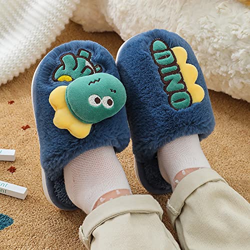 Toddler Boy Shoes Toddler Cute Dinosaur House Slippers for Kids Girls Boys Animals Fuzzy Slippers Soft Plush Home4