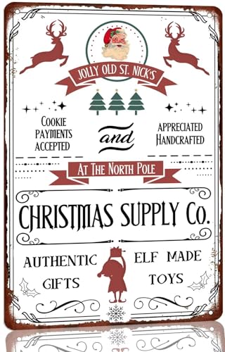 Letrero de metal de Papá Noel hecho a mano para taller, decoración de pared de Navidad retro para puerta de casa, cafetería, bar, letreros de 8 x 12 pulgadas