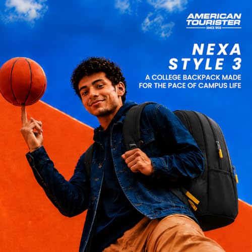 Image of American Tourister Nexa Style 03 | 32 L Backpack | 3 Compartments | School & College Bag for Men & Women | Black | 1 Yr Global Warranty