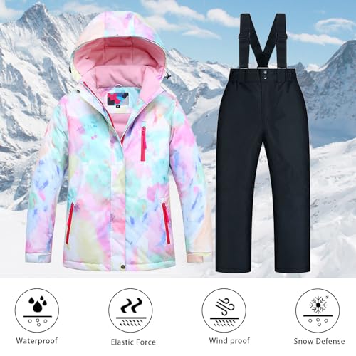 Kids Girls Boy Winter Bib Snow Pants And Jackets Toddler Girl Snowsuit Winter Coat Waterproof Outdoor Snowboarding (C, 9-10 Years)2