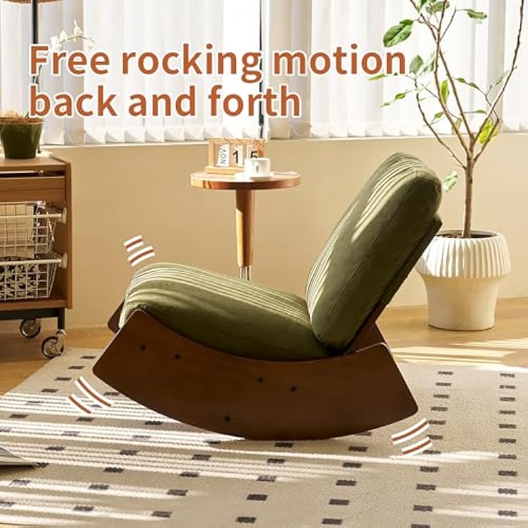 Modern Green Upholstered Armless Glider Rocking Chair, Solid Wood Frame, Smooth Gliding Motion, Versatile Usage for Living Room, Bedroom
