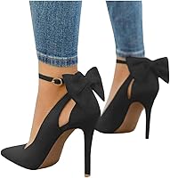 PiePieBuy Women's Pointed Toe Stiletto High Heel Ankle Strap D'Orsay Pumps with Bow - Faux Suede Wedding Sandals